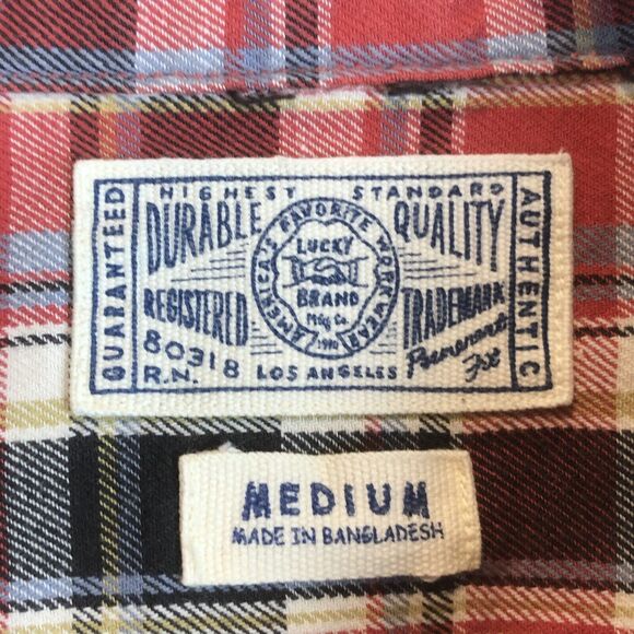 Lucky Brand Mens‎ Multicolor Red Plaid Button Long Sleeve Flannel Size Medium - Picture 7 of 12